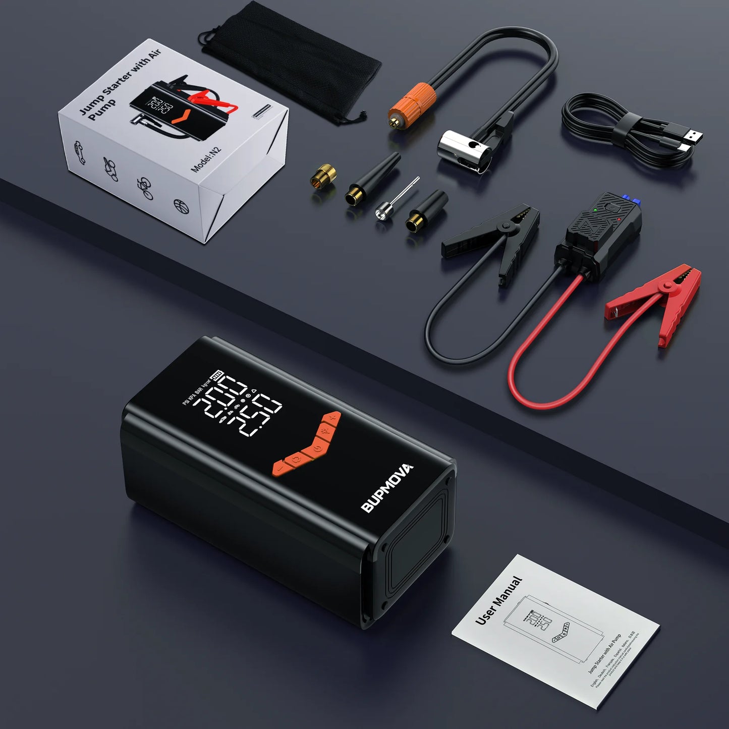 8000A Car Jump Starter with Air Compressor, 150PSI Tire Inflator,12V Battery Booster for ALL Gas/10L Diesel, LED Portable Pack