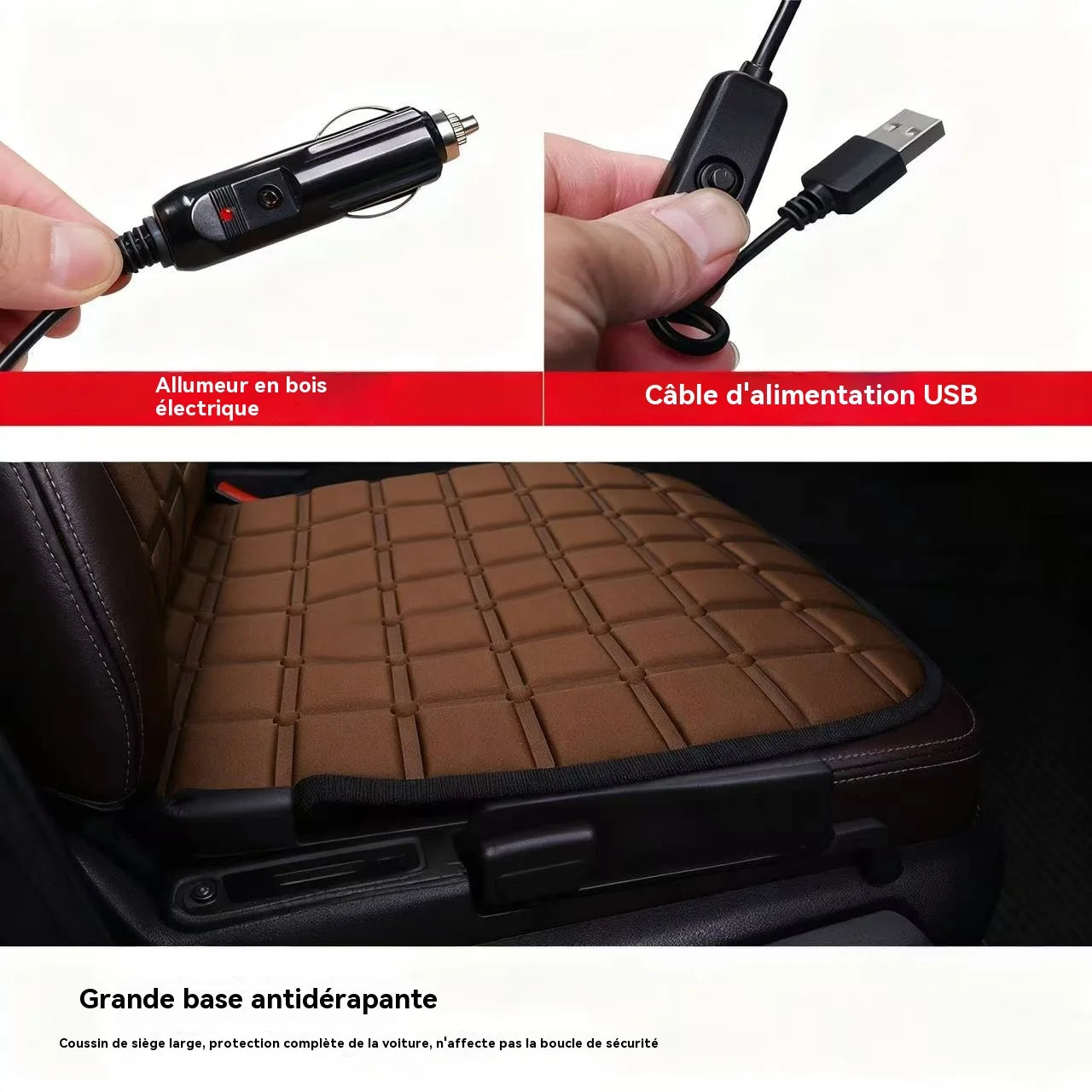Checkerboard quick-heating uniformly heated winter car seat cushion 12V warm single or double seat heat-retaining essential