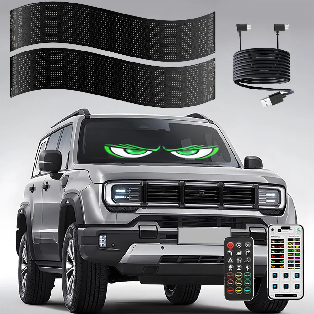 2-In-1 Multiple Devil Eyes Light, 23''x4.7'' Full Color LED Eyes for Truck Windshield, Programmable LED Display for Car