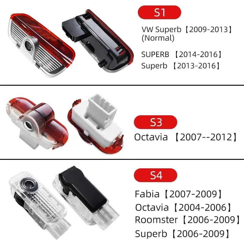 2pcs/set Car Led Logo Door Laser Projector Ghost lamp Welcome Light For skoda Superb SUPERB Superb Octavia Fabia Roomster