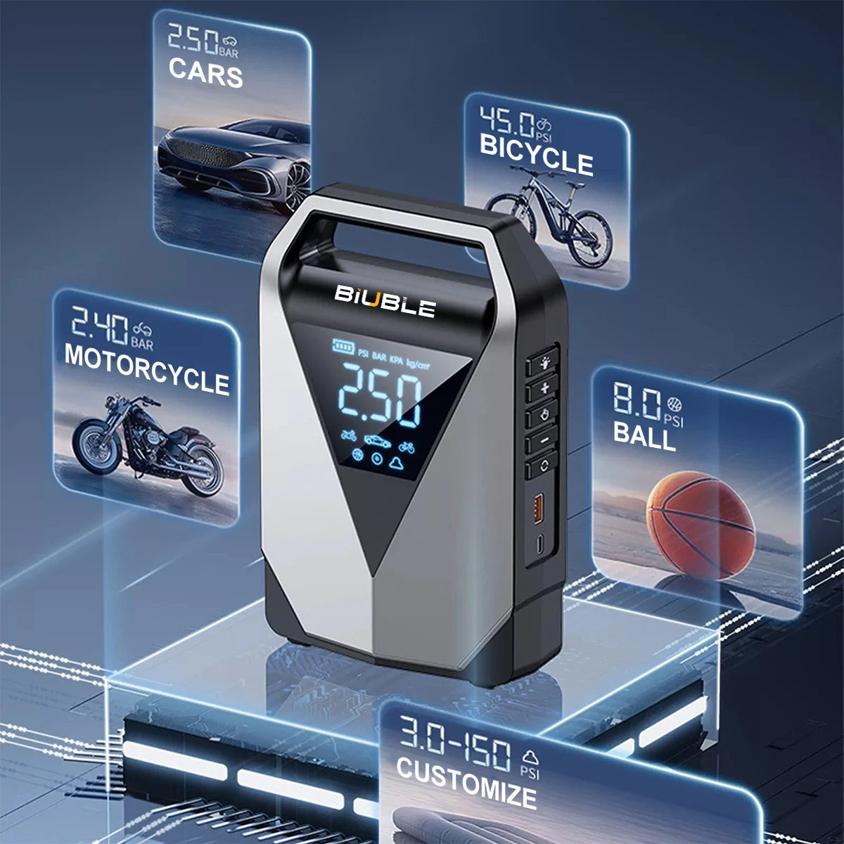 4 In 1 Car Jump Starter Air Pump 150PSI Air Compressor Tire Pump 12000mAh Battery Booster Pack 3000A Car Booster Starting Device