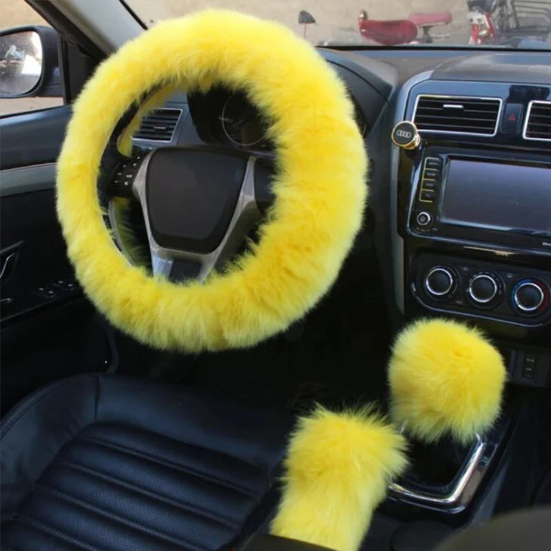 Plush Steering Wheel Cover 36cm + Handbrake - Warm Winter