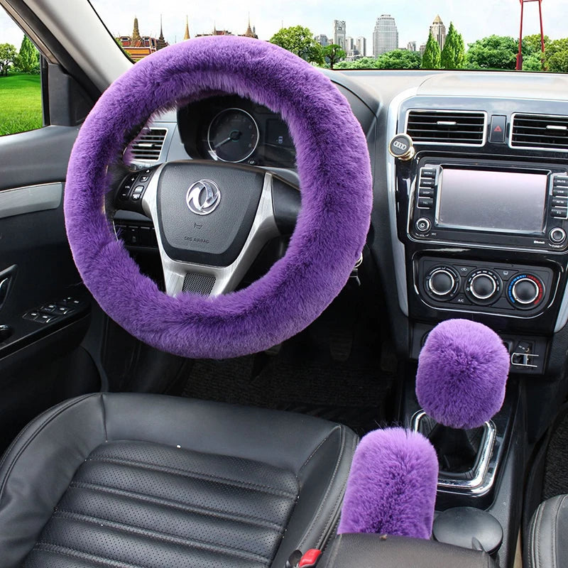 Plush Steering Wheel Cover 36cm + Handbrake - Warm Winter