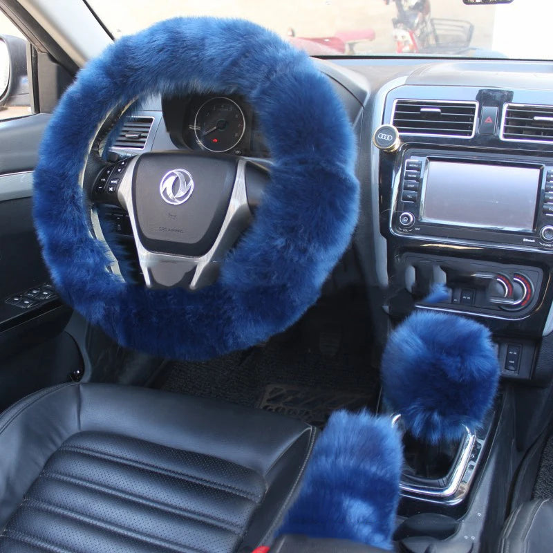 Plush Steering Wheel Cover 36cm + Handbrake - Warm Winter