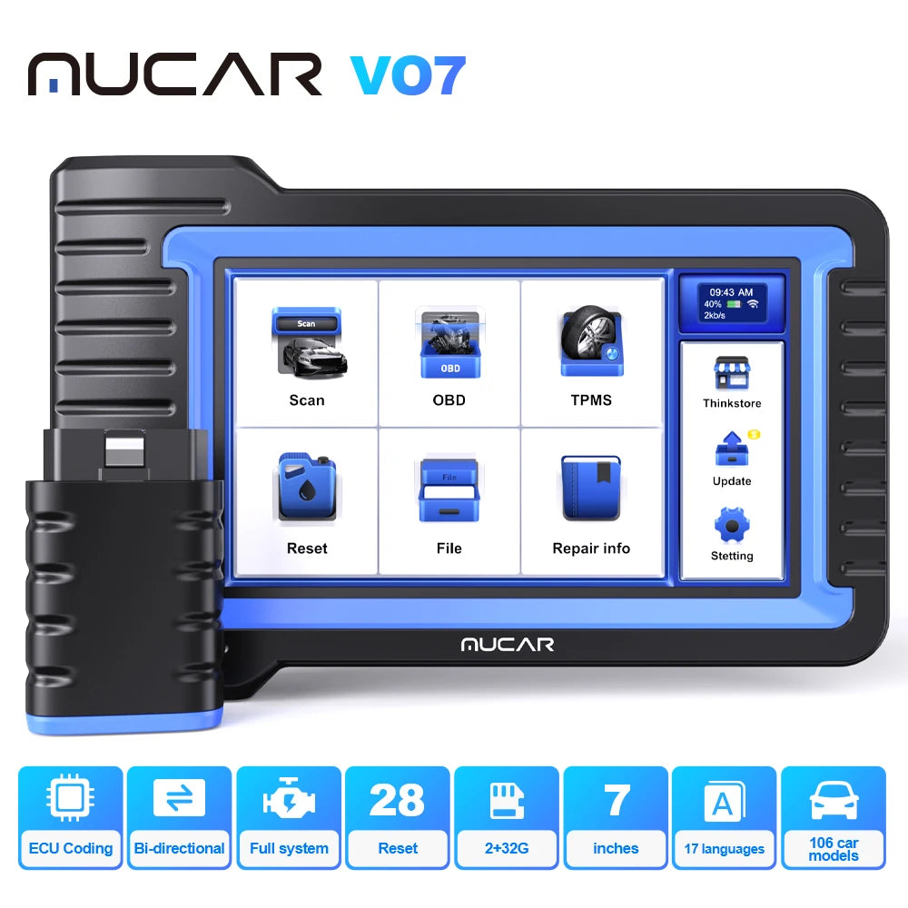 MUCAR VO7S CANFD Professional Scan Tool Bi-Directional Control ECU Coding Auto Car Diagnostic Tool Full System OBD2 Scanner