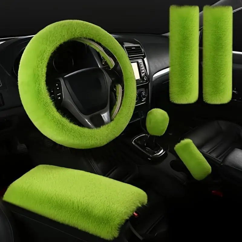 6-Piece Plush Steering Wheel Cover Set - Complete Comfort Pack