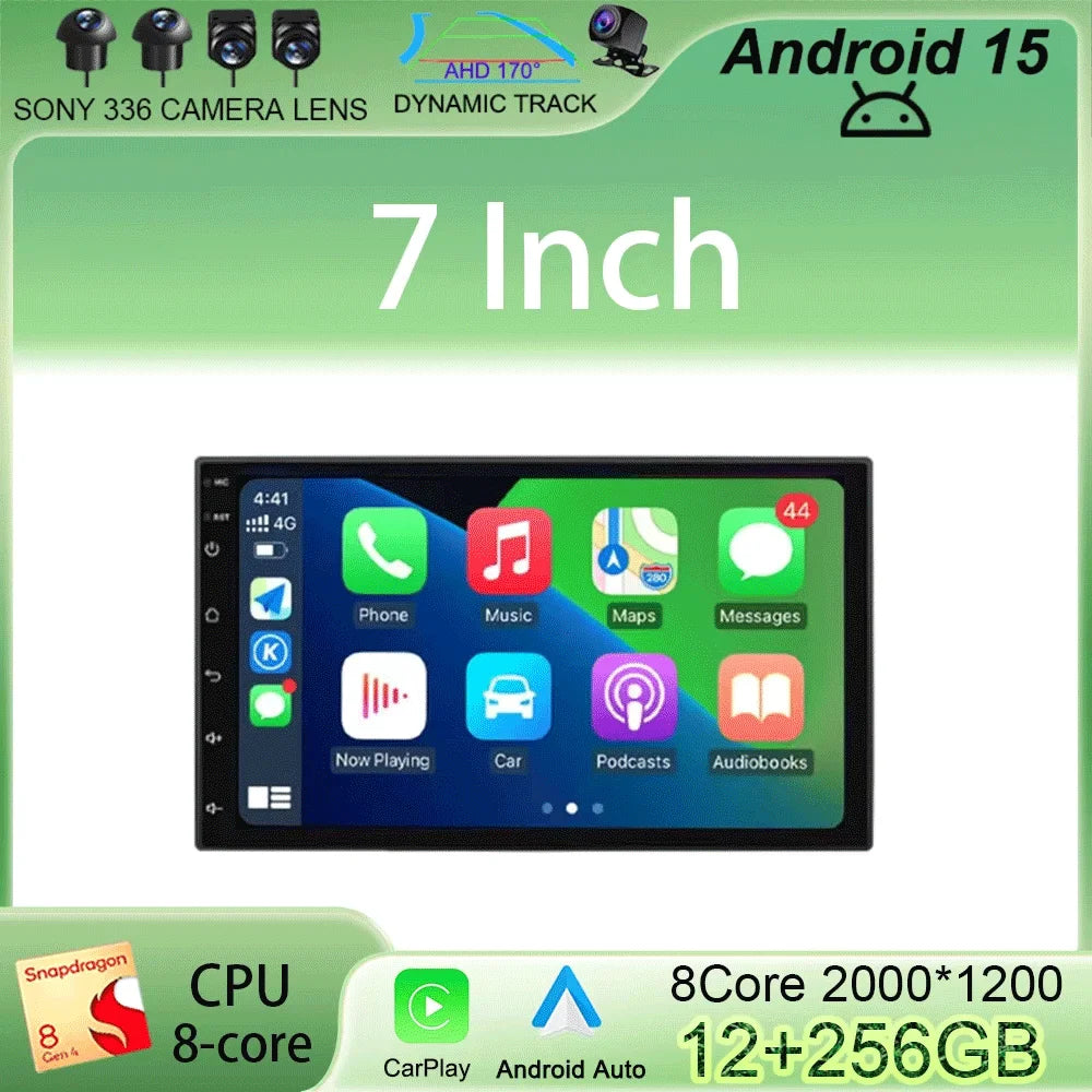 Android 15 QLED 7" car radio - CarPlay GPS 2 Din