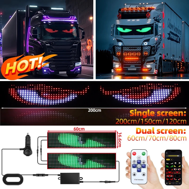 APP Remote Control Truck Devil Eye LED Pixel Panel Light 12-24V DIY Custom Text Lighting Scrolling Foldable For Board Windshield