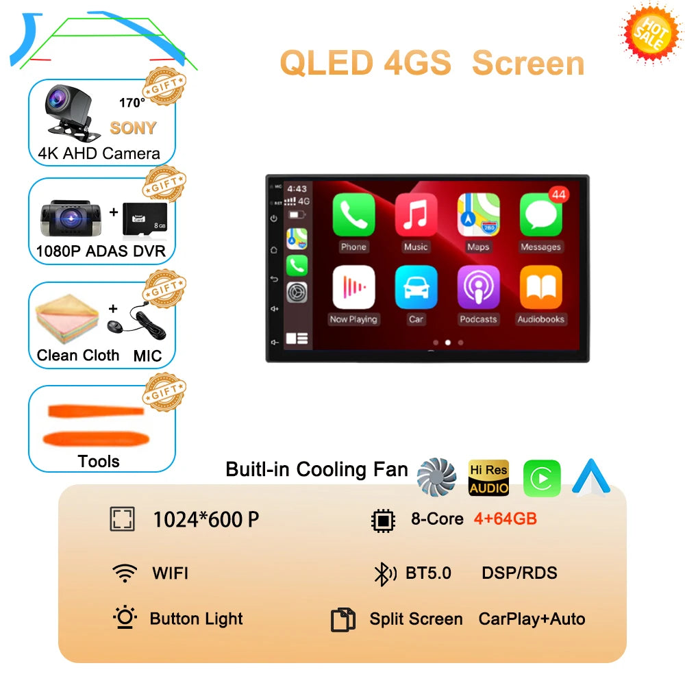 Android 15 QLED 7" car radio - CarPlay GPS 2 Din