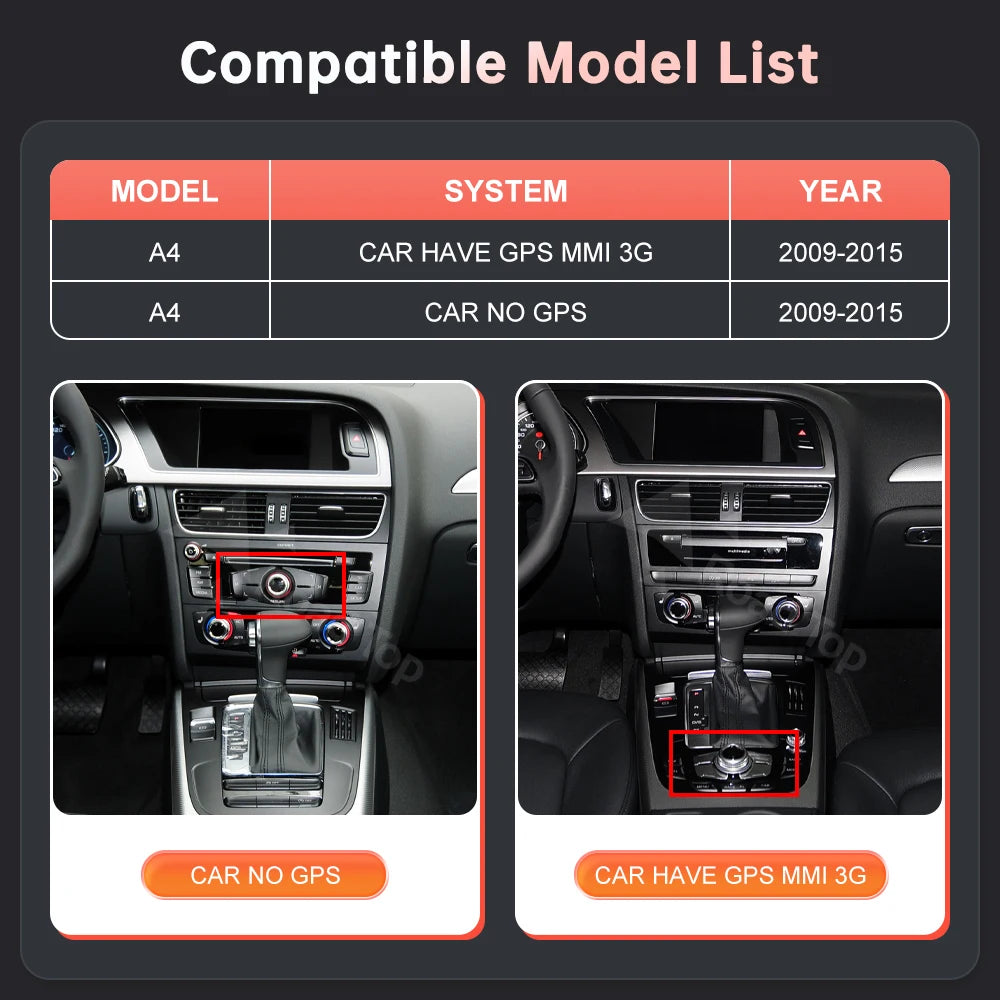 8.9'' 12.3'' Touch Screen Car Multimedia Display For Audi A4 S4 B8 2008-2016 With Wireless Carplay Andriod Auto Airplay Autolink