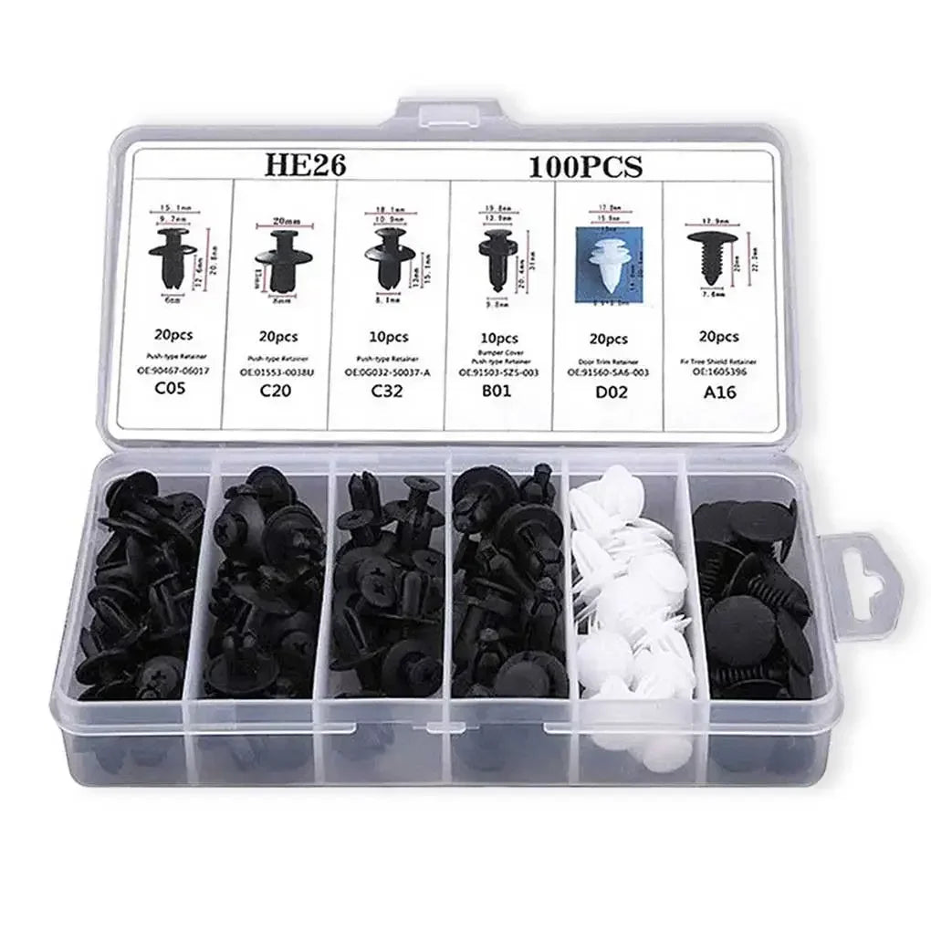 100PCS Auto Fastener Clips Kit - Multi-Size Retainers for Car Fender, Bumper, Door & Panel Trim