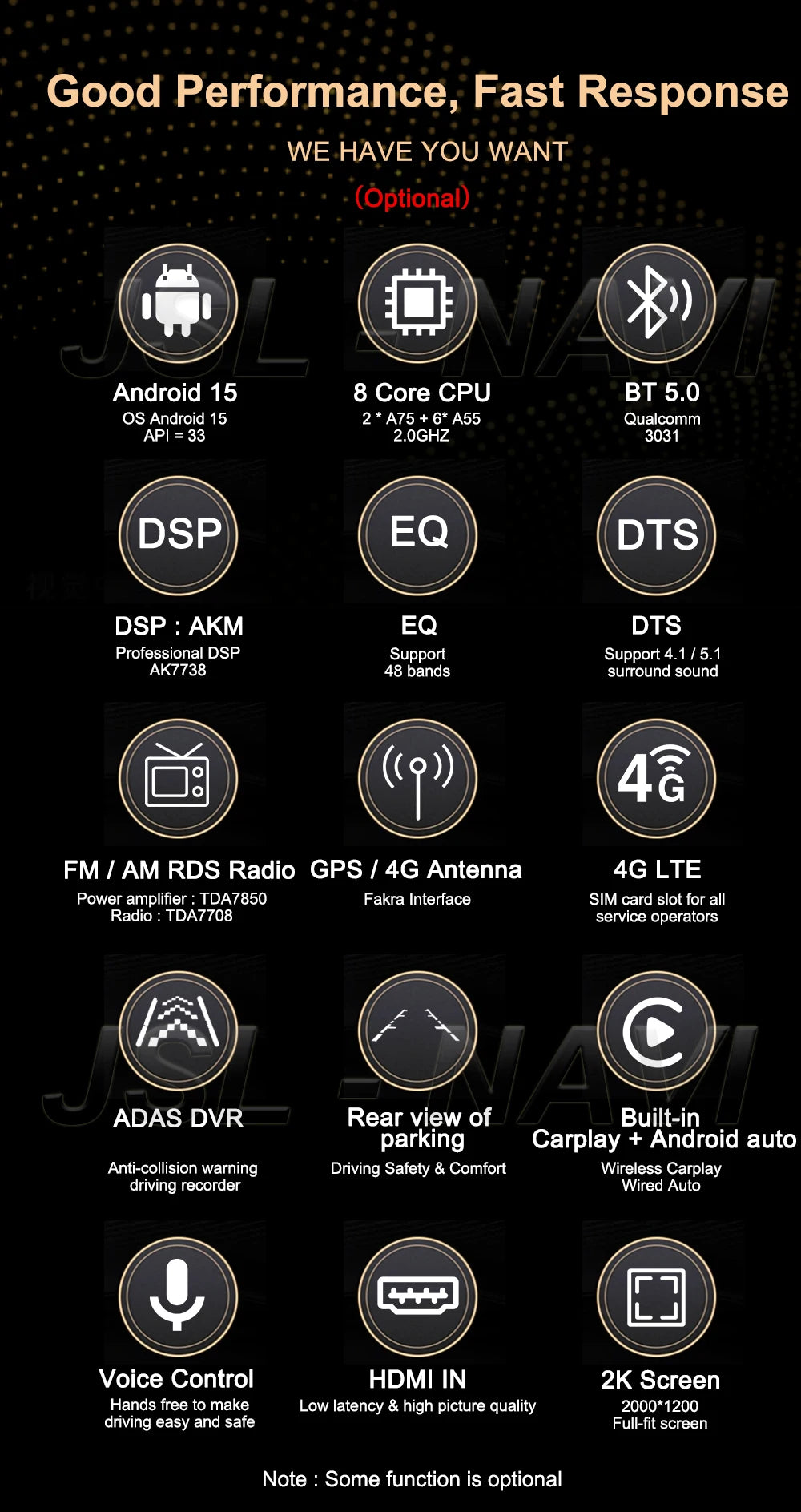 Android 15 QLED 7" car radio - CarPlay GPS 2 Din