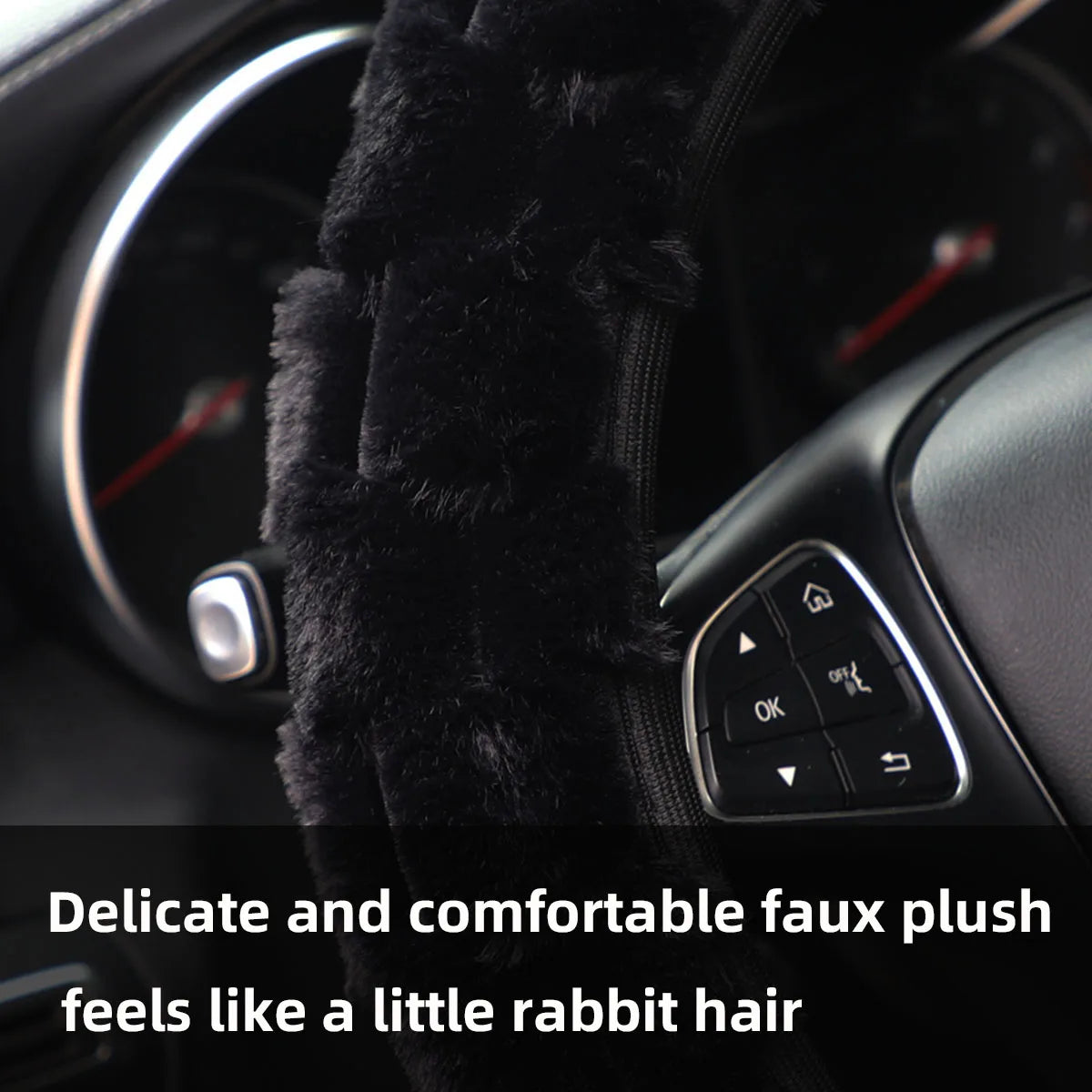 3D Rabbit Fur Steering Wheel Cover 14.5-15" - Women's Decoration