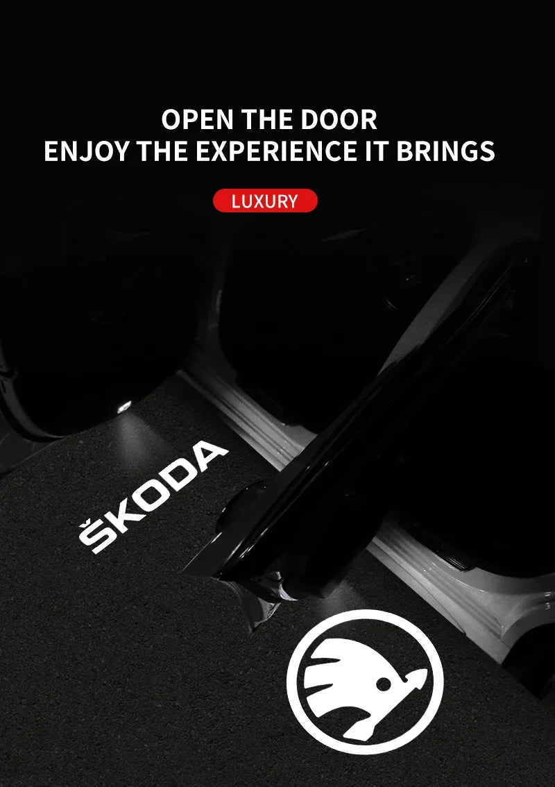 2pcs/set Car Led Logo Door Laser Projector Ghost lamp Welcome Light For skoda Superb SUPERB Superb Octavia Fabia Roomster