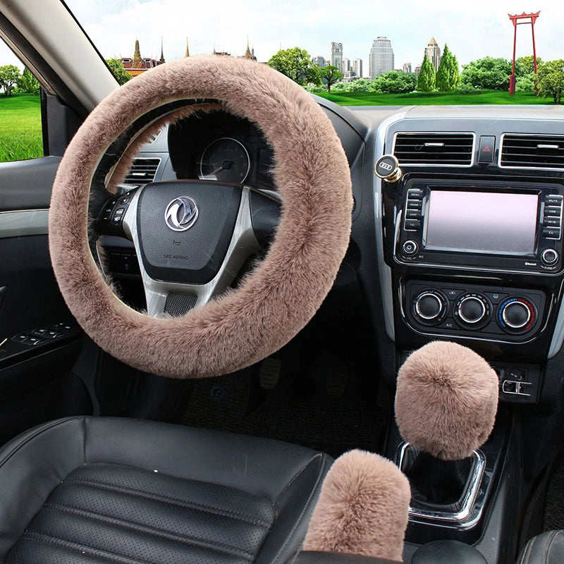 Plush Steering Wheel Cover 36cm + Handbrake - Warm Winter