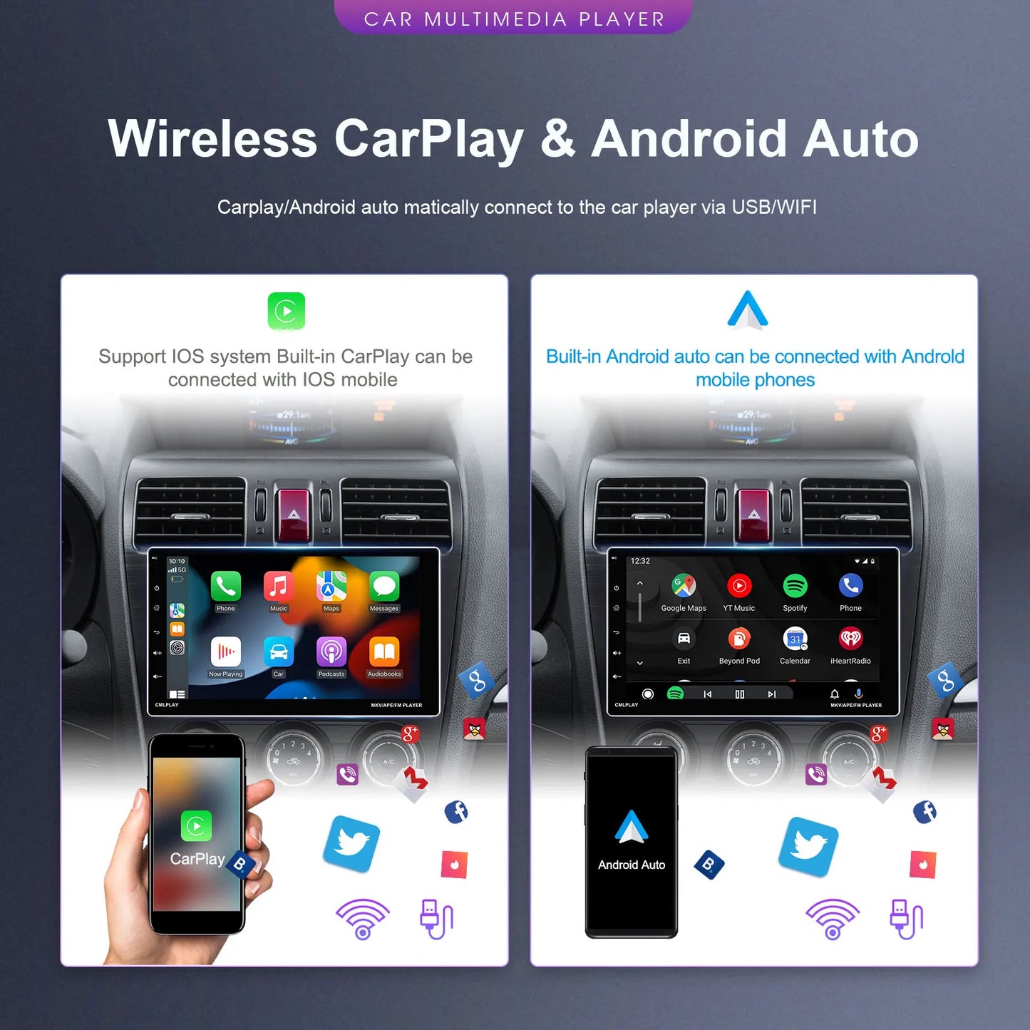Hikity 9" Universal Car Radio - CarPlay Android Rotating