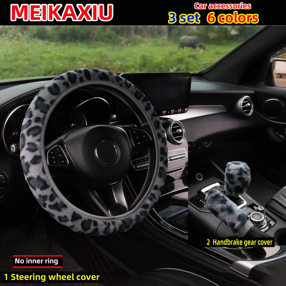 3-Piece Leopard Print Steering Wheel Cover Set - Women's Decoration