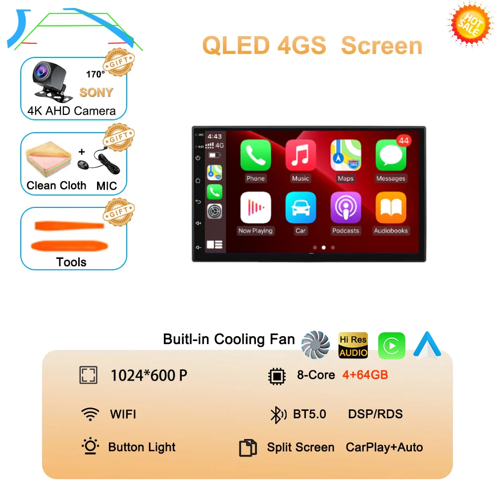 Android 15 QLED 7" car radio - CarPlay GPS 2 Din