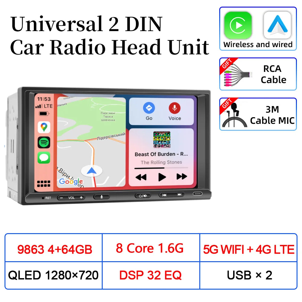 VATAV 7" Double Din Car Radio - CarPlay - Reversing Camera