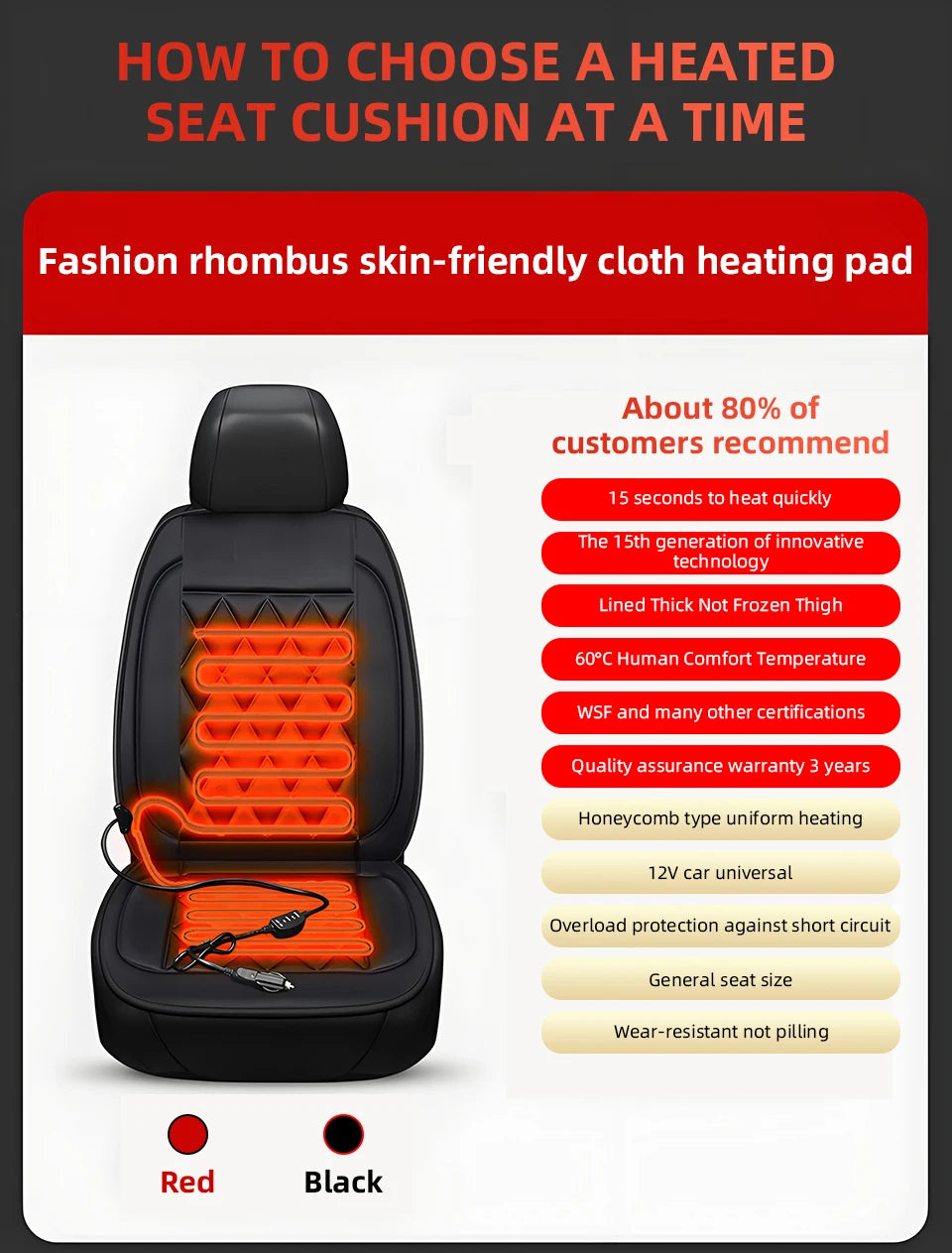 Car Heat Seat Cushion Electric Heating Mat Universal Winter New Design 12V/24V Seat Pad For Vehicles Heating Cushion Covers