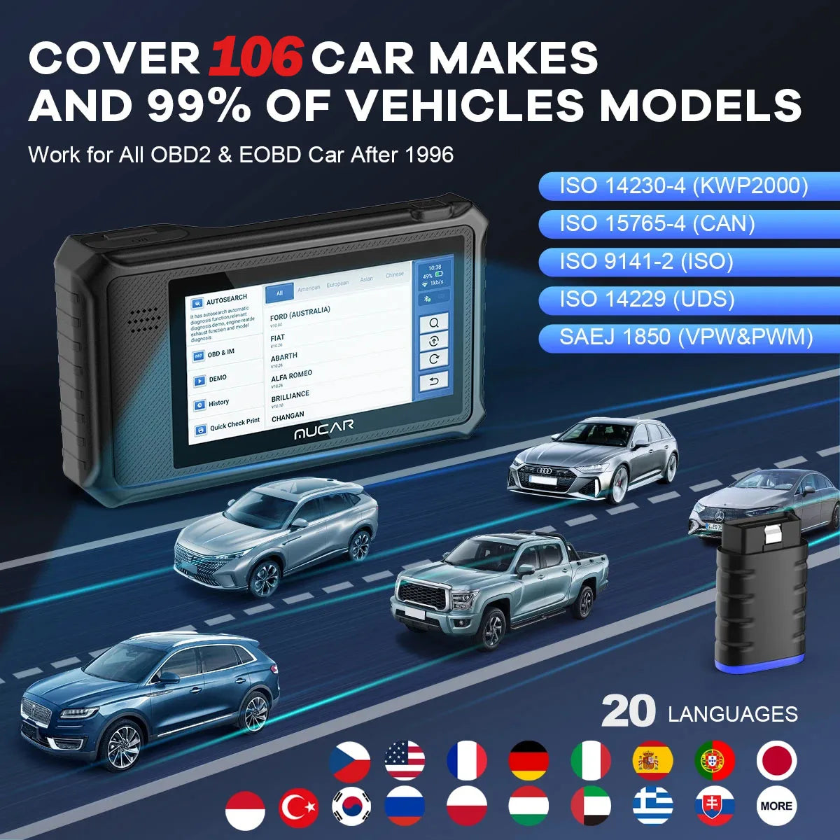 MUCAR VO6 Professional Car Diagnostic Tools Full System 28 Resets Oil DPF BRAKE ETS Lifetime Free Update Auto VIN Obd2 Scanner