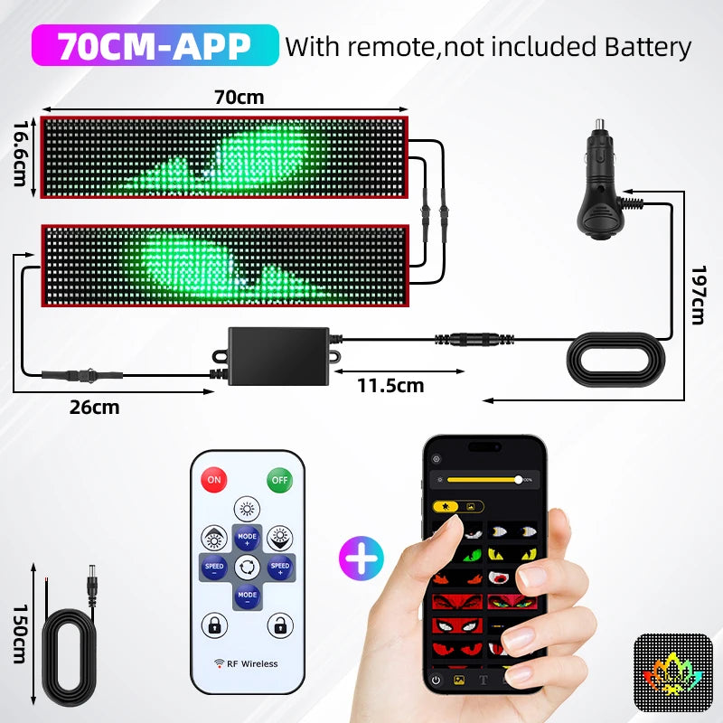 APP Remote Control Truck Devil Eye LED Pixel Panel Light 12-24V DIY Custom Text Lighting Scrolling Foldable For Board Windshield