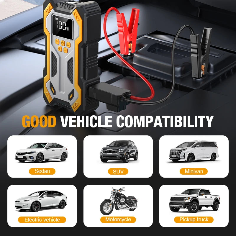 Jump Starter with Air Compressor 7000A Portable Car Battery Booster (9.0 Gas/6.5L Diesel) with 160PSI Auto-Shutoff Tire Inflator