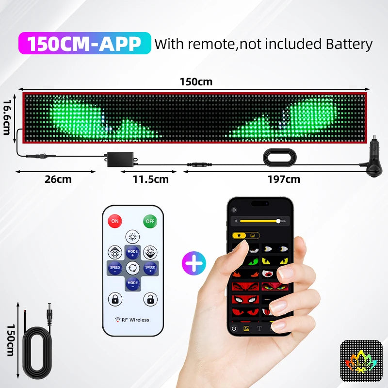 APP Remote Control Truck Devil Eye LED Pixel Panel Light 12-24V DIY Custom Text Lighting Scrolling Foldable For Board Windshield