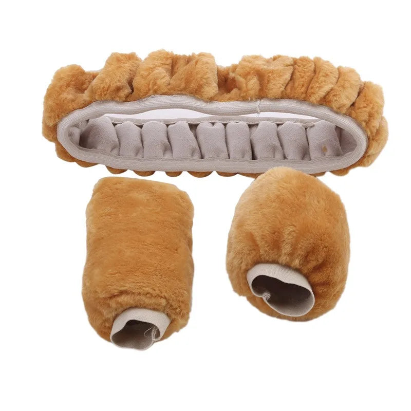 Set 3 pezzi coprivolante in peluche 38 cm - Set invernale completo