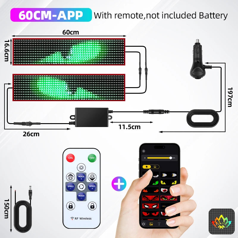 APP Remote Control Truck Devil Eye LED Pixel Panel Light 12-24V DIY Custom Text Lighting Scrolling Foldable For Board Windshield