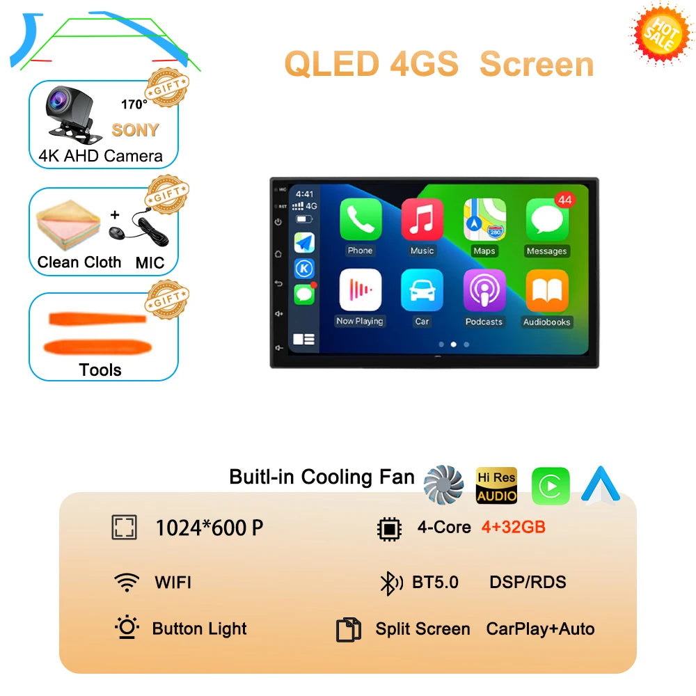 Android 15 QLED 7" car radio - CarPlay GPS 2 Din