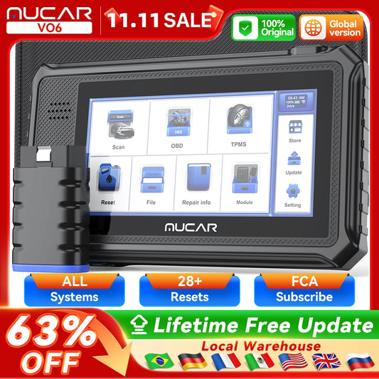 MUCAR VO6 Professional Car Diagnostic Tools Full System 28 Resets Oil DPF BRAKE ETS Lifetime Free Update Auto VIN Obd2 Scanner