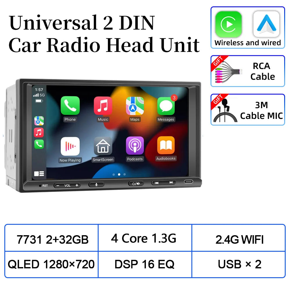 VATAV 7" Double Din Car Radio - CarPlay - Reversing Camera