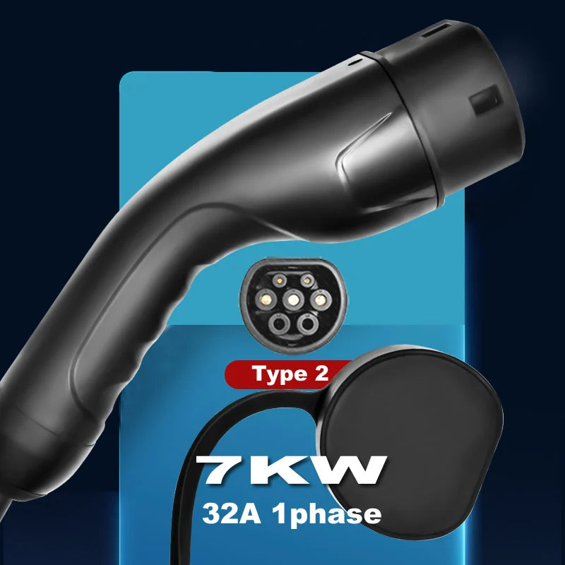 JIGU 7.6KW 32A Type 2 Electric Vehicle Charger Car Charging Station 7kw Wallbox EV Charger Screen 220V Single Phase WiFi APP