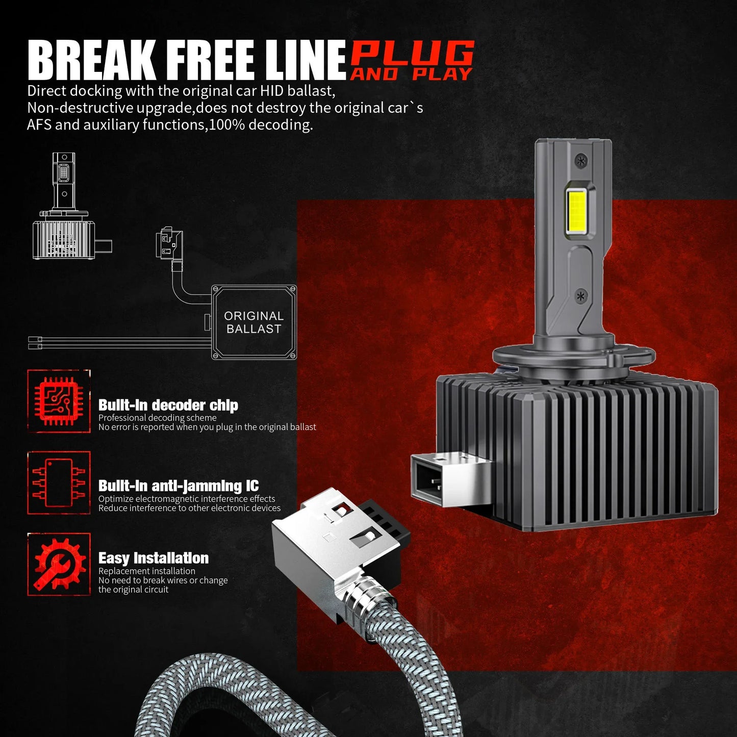 D1S D3S LED Headlights HID D2S D4S D8S 70W Auto lamp High Low Beam D2R D4R CANBUS Led Two-sided CSP Chip 6000K Plug&amp;Play 12V 24V