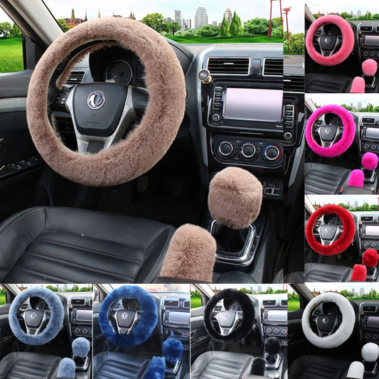 Plush Steering Wheel Cover 36cm + Handbrake - Warm Winter