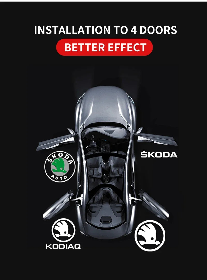 2pcs/set Car Led Logo Door Laser Projector Ghost lamp Welcome Light For skoda Superb SUPERB Superb Octavia Fabia Roomster