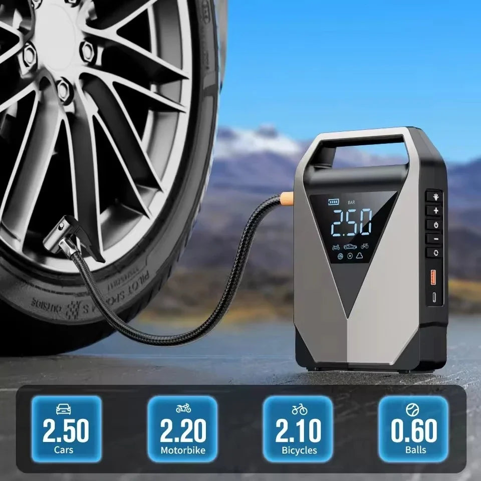 Portable Car Jump Starter Air Pump 150PSI Air Compressor Tire Pump 2500A Car Battery Booster Auto Starting Device 12V Jump Pack