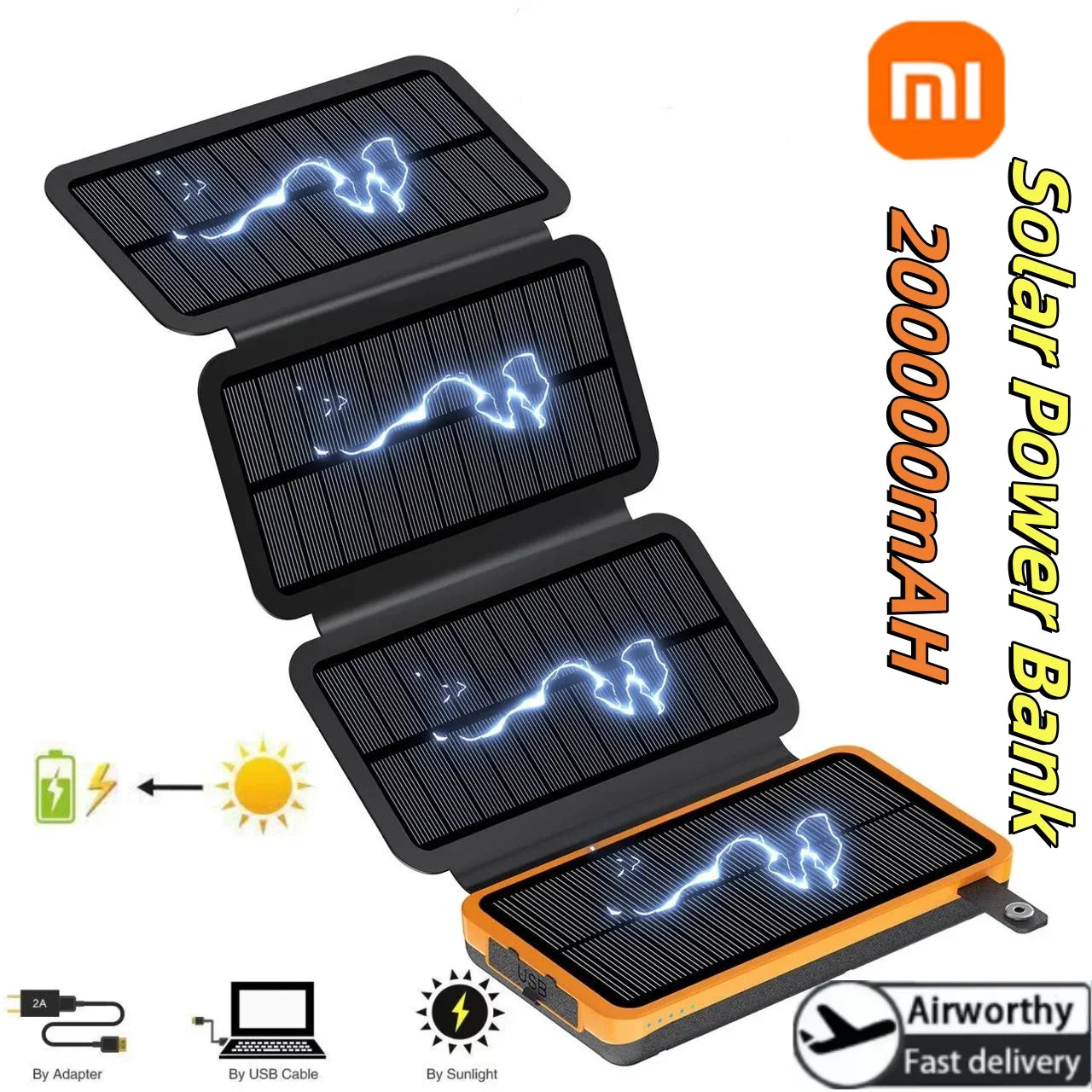 Xiaomi 200000mAH Solar Power Bank Folding Solar Panels 5V 2A USB Output Portable Outdoor Camping Sun Power For IPhone Android